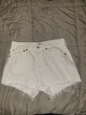 Agolde White Raw-Hem High-Rise Denim Shorts